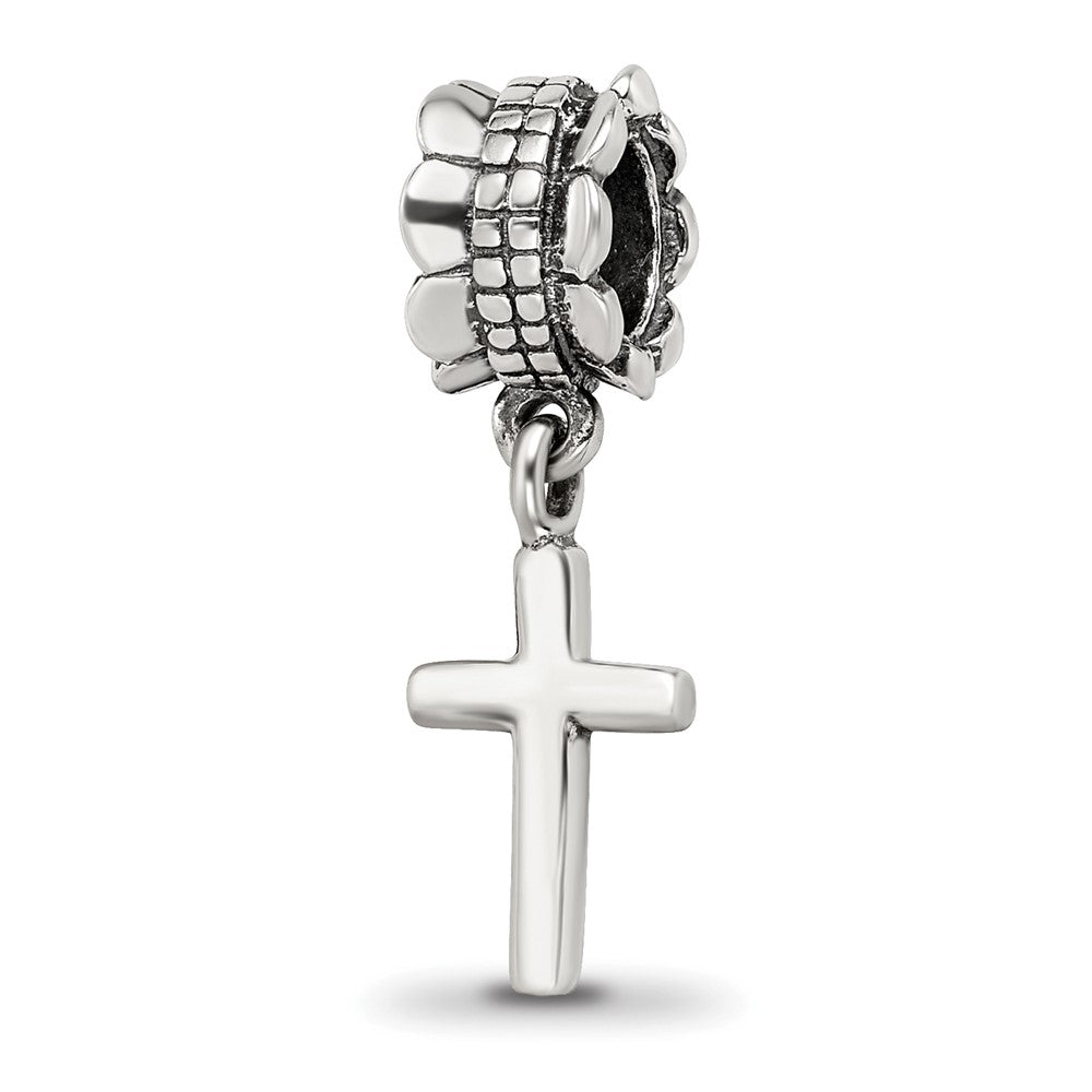 Sterling Silver Reflections Plain Cross Dangle Bead, 22.73 x 6.36 mm