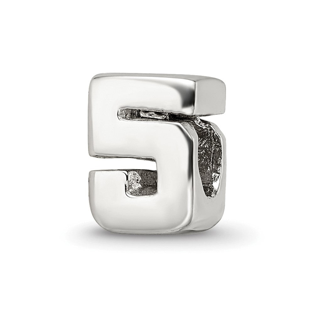 Sterling Silver Reflections Numeral 5 Bead, 8.18 x 6.36 mm