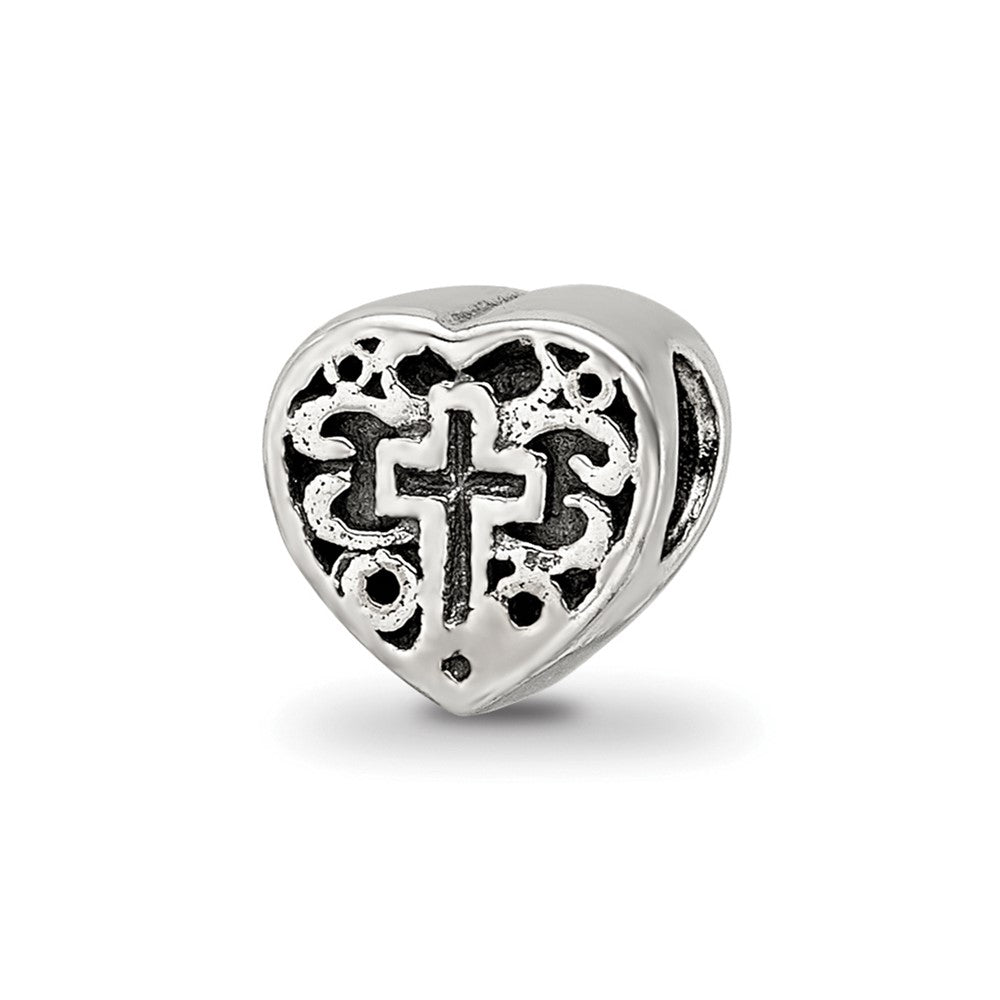 Sterling Silver Reflections Kids Heart w/Cross and Scroll Bead, 6.36 x 6.36 mm