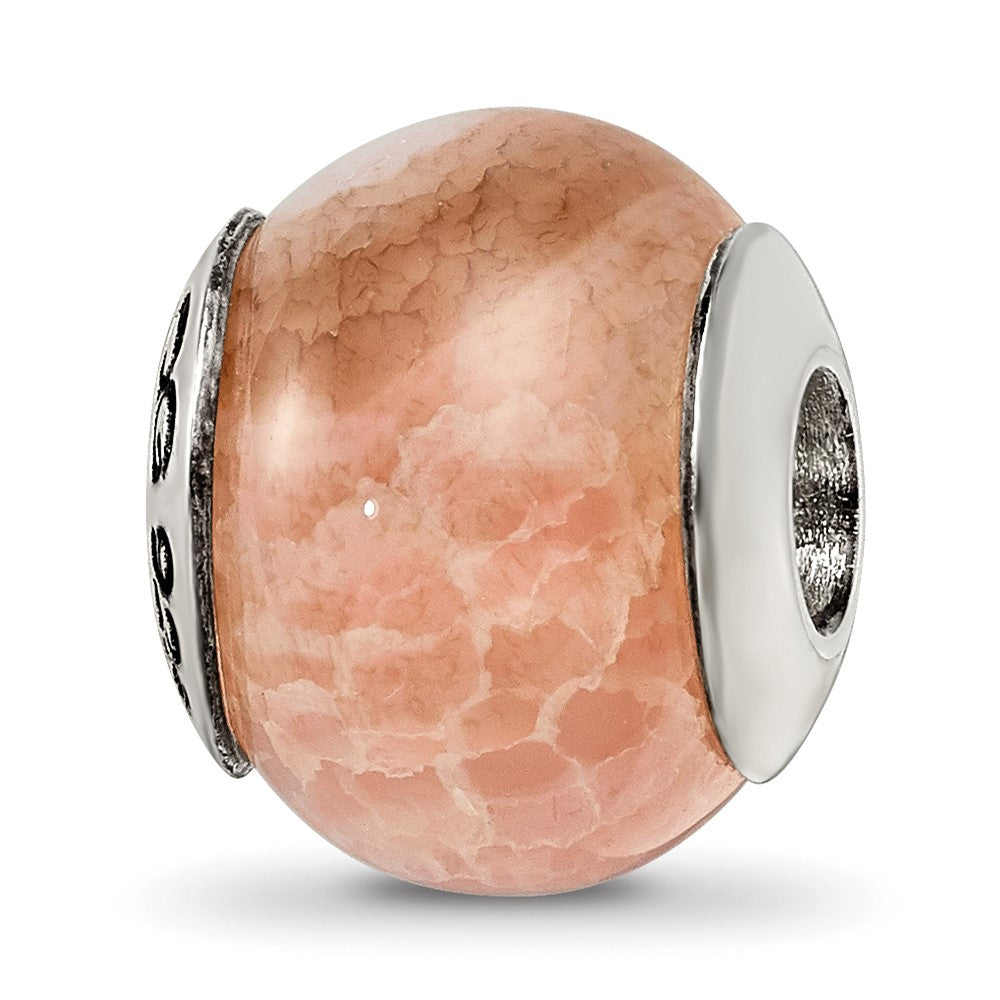Sterling Silver Reflections Peach Cracked Agate Stone Bead, 12.73 x 10.91 mm