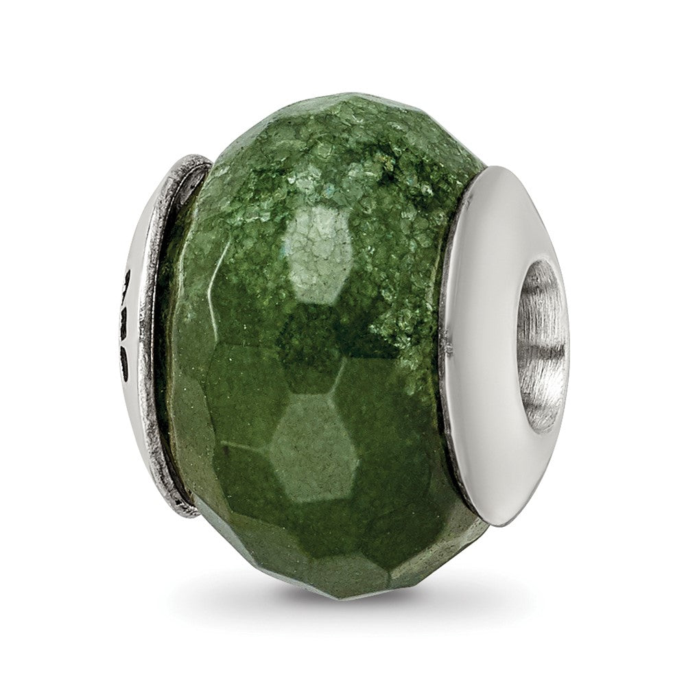 Sterling Silver Reflections Dark Green Quartz Stone Bead, 12.73 x 10 mm