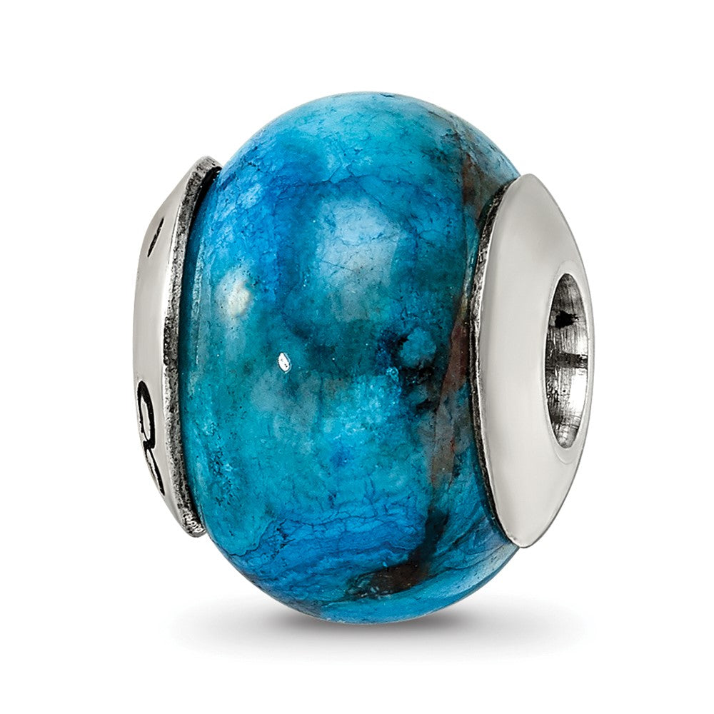 Sterling Silver Reflections Blue Crazy Lace Agate Stone Bead, 12.73 x 10.91 mm