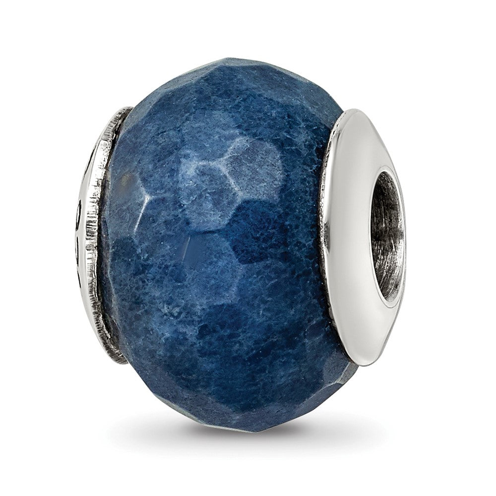 Sterling Silver Reflections Dark Blue Quartz Stone Bead, 13.64 x 10.91 mm