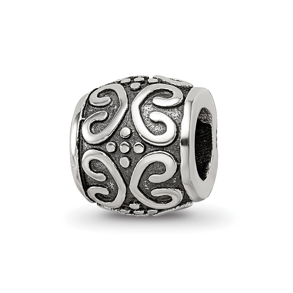 Sterling Silver Reflections Scroll & Dots Bali Bead, 8.18 x 7.27 mm