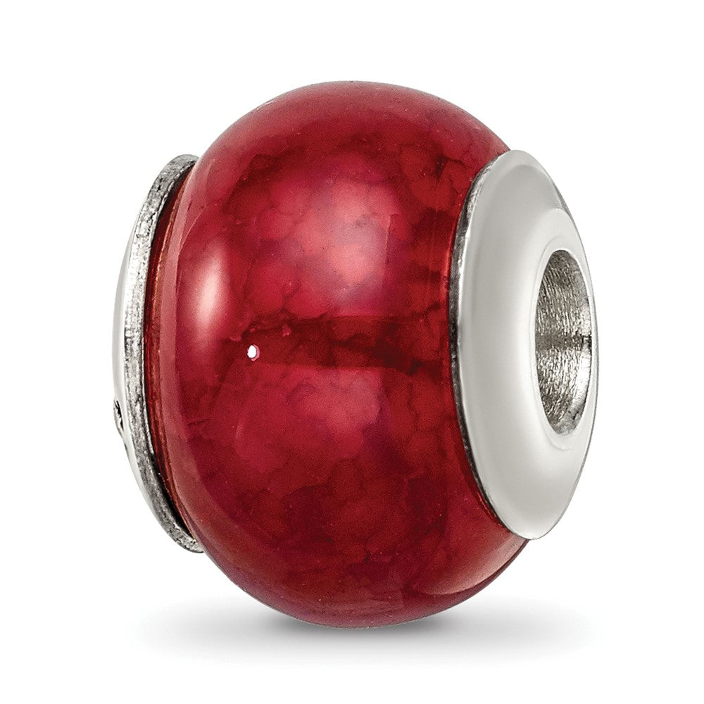 Sterling Silver Reflections Fuschia Cracked Agate Stone Bead, 13.64 x 11.82 mm