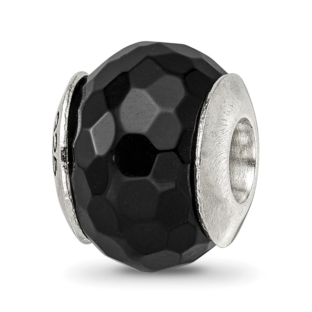 Sterling Silver Reflections Black Agate Stone Bead, 12.73 x 11.82 mm