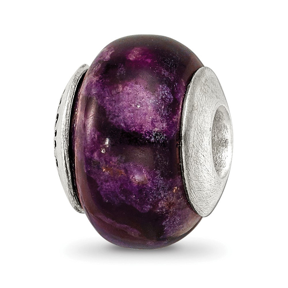 Sterling Silver Reflections Purple Magnesite Stone Bead, 12.73 x 10 mm