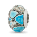 Sterling Silver Reflections Blue Mosaic Magnesite Stone Bead, 12.73 x 9.09 mm