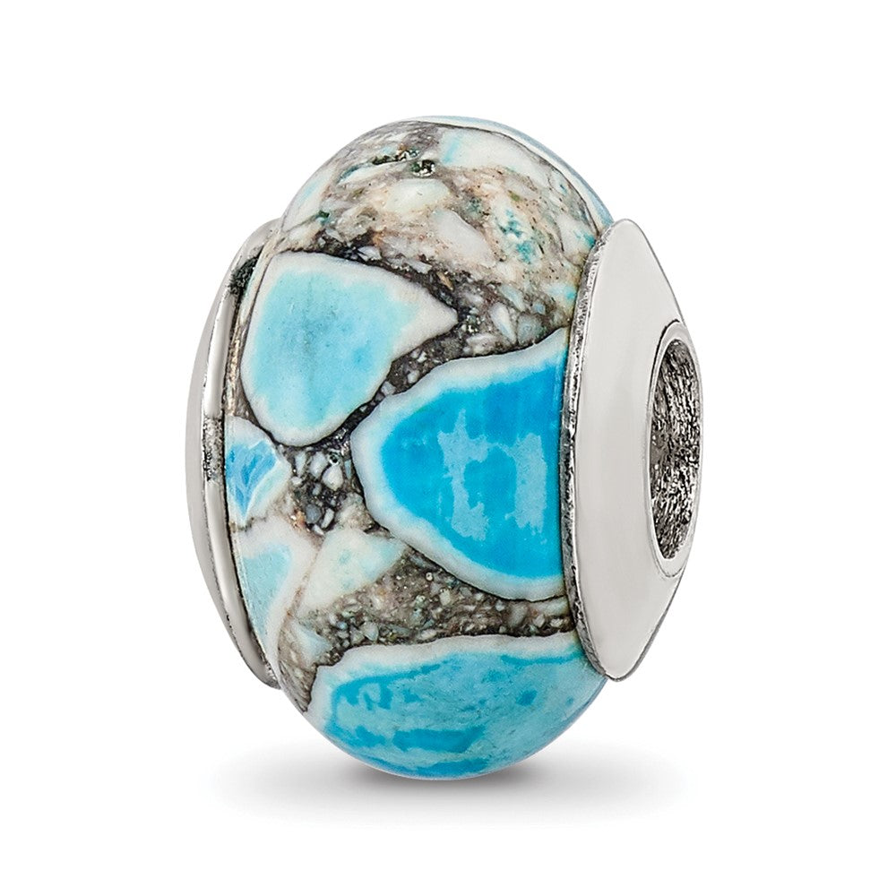 Sterling Silver Reflections Blue Mosaic Magnesite Stone Bead, 12.73 x 9.09 mm