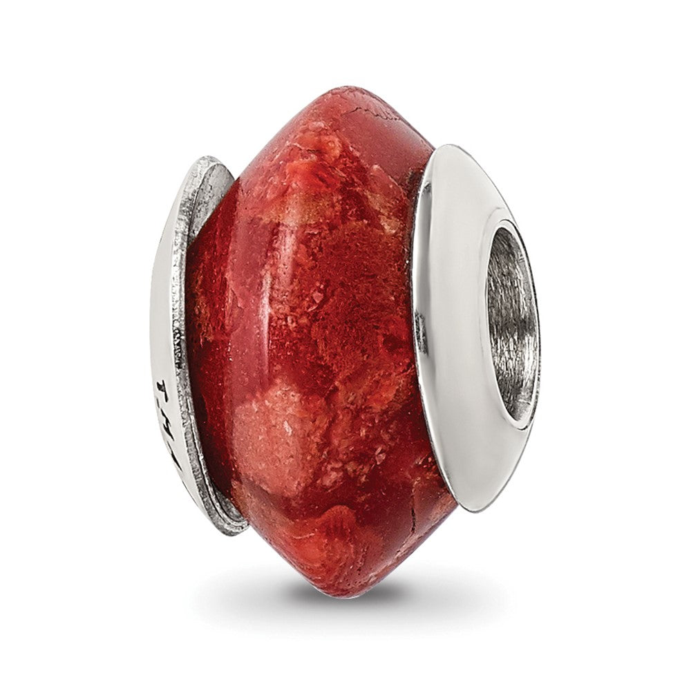 Sterling Silver Reflections Bamboo Coral Stone Bead, 12.73 x 8.18 mm
