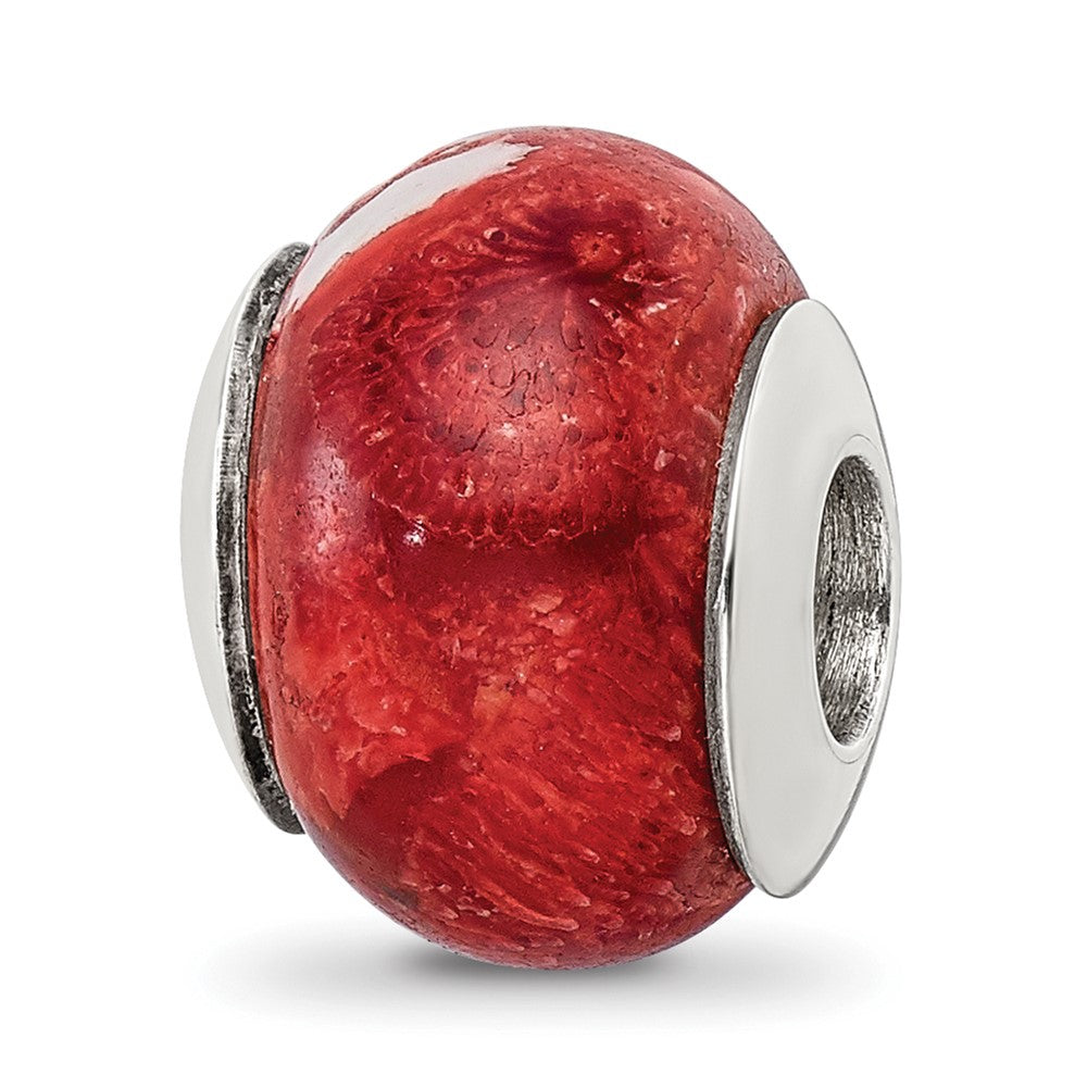 Sterling Silver Reflections Bamboo Coral Stone Bead, 12.73 x 10 mm