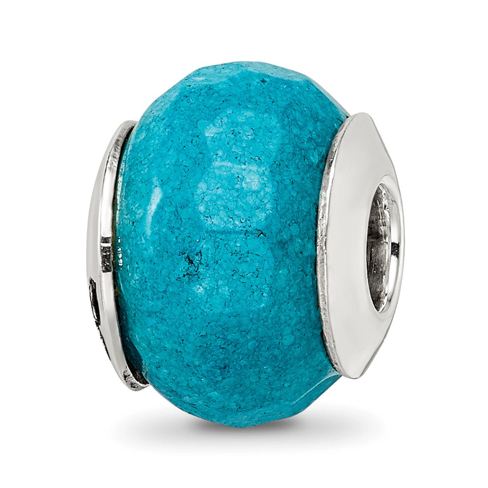 Sterling Silver Reflections Faceted Blue Quartz Stone Bead, 11.82 x 10 mm