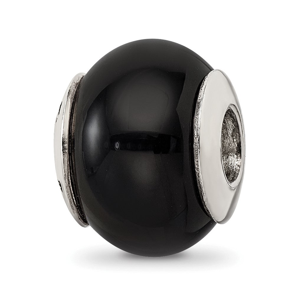 Sterling Silver Reflections Black Agate Stone Bead, 12.73 x 10.91 mm