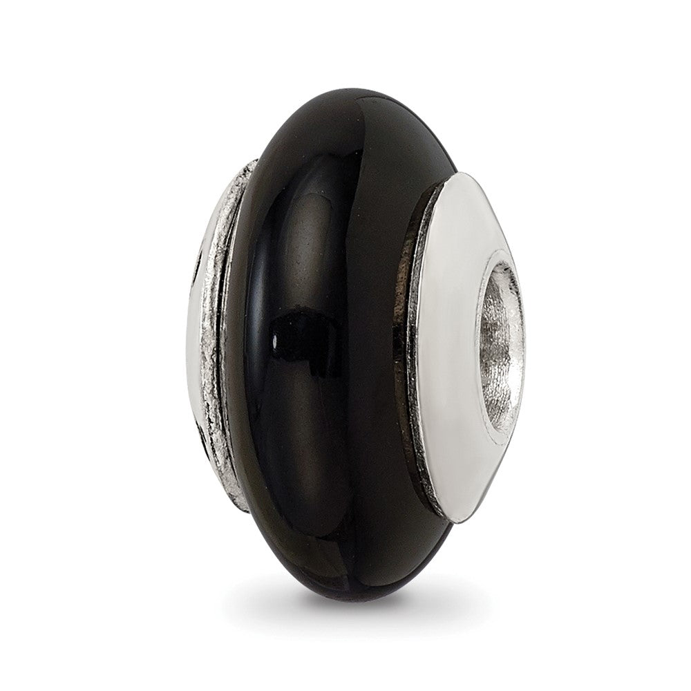 Sterling Silver Reflections Black Agate Stone Bead, 13.64 x 8.18 mm