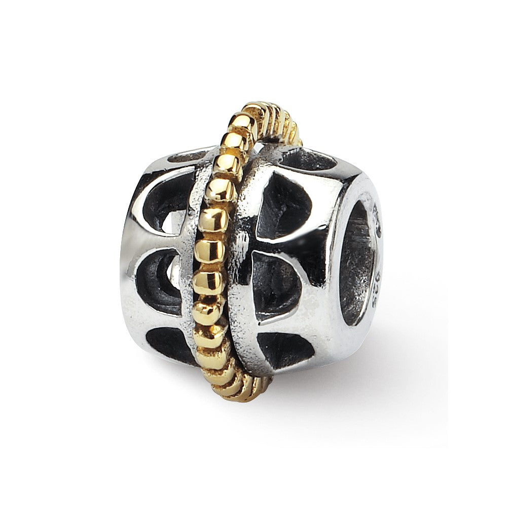 Sterling Silver & 14k Reflections Bali Bead, 10.91 x 7.27 mm