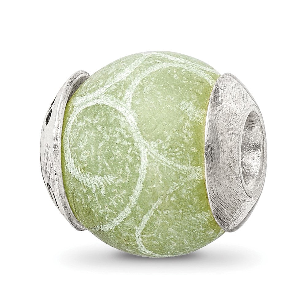 Sterling Silver Reflections Etched Jade Stone Bead, 11.82 x 11.82 mm