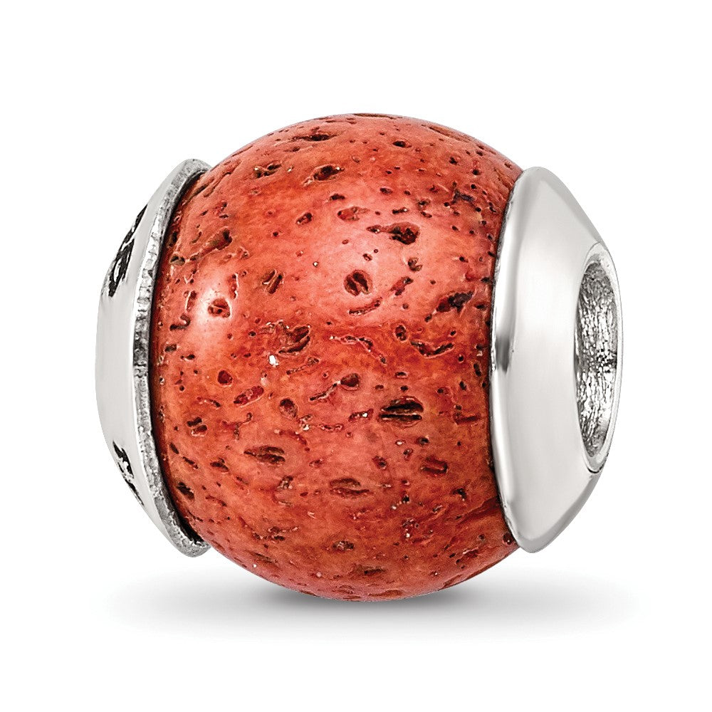 Sterling Silver Reflections Coral Stone Bead, 10.91 x 10.91 mm