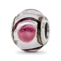 Sterling Silver Reflections White/Lavender/Blck Italian Murano Bead, 13.64 x 10.91 mm