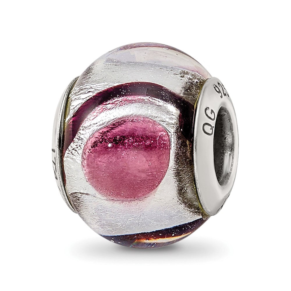 Sterling Silver Reflections White/Lavender/Blck Italian Murano Bead, 13.64 x 10.91 mm