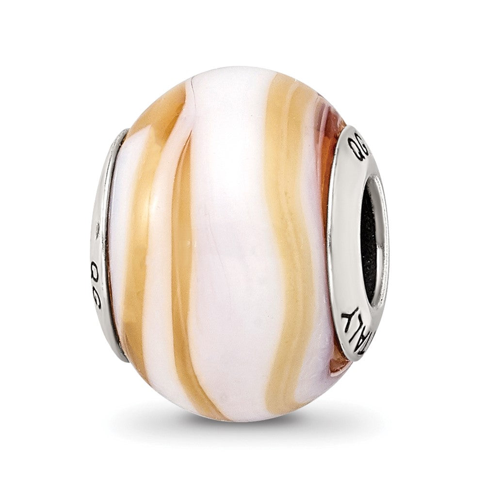 Sterling Silver Reflections Carmel/White Italian Murano Bead, 13.64 x 10.91 mm