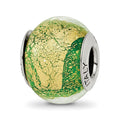 Sterling Silver Reflections Green/Gold Italian Murano Bead, 13.64 x 10.91 mm