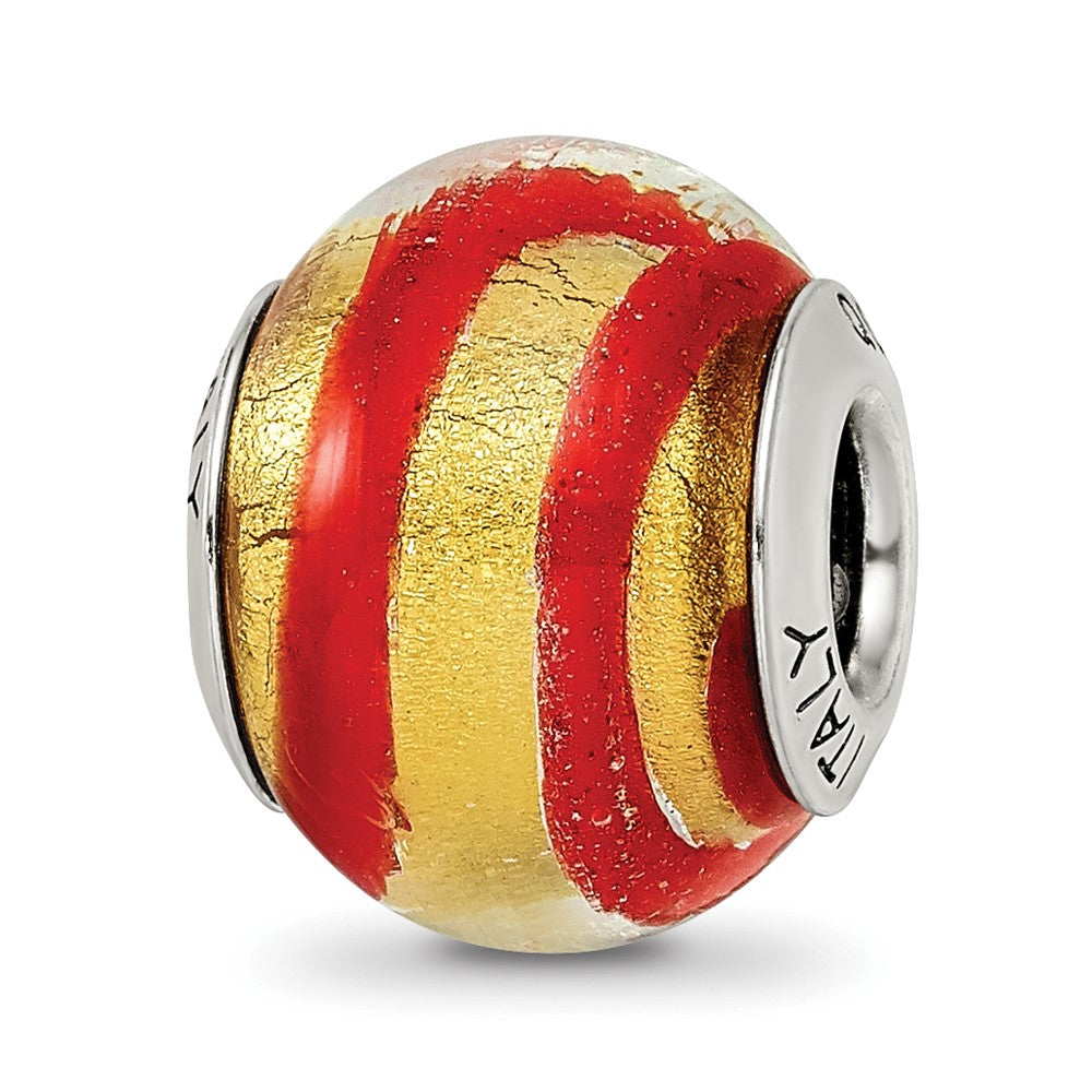 Sterling Silver Reflections Gold/Red Italian Murano Bead, 13.64 x 10.91 mm