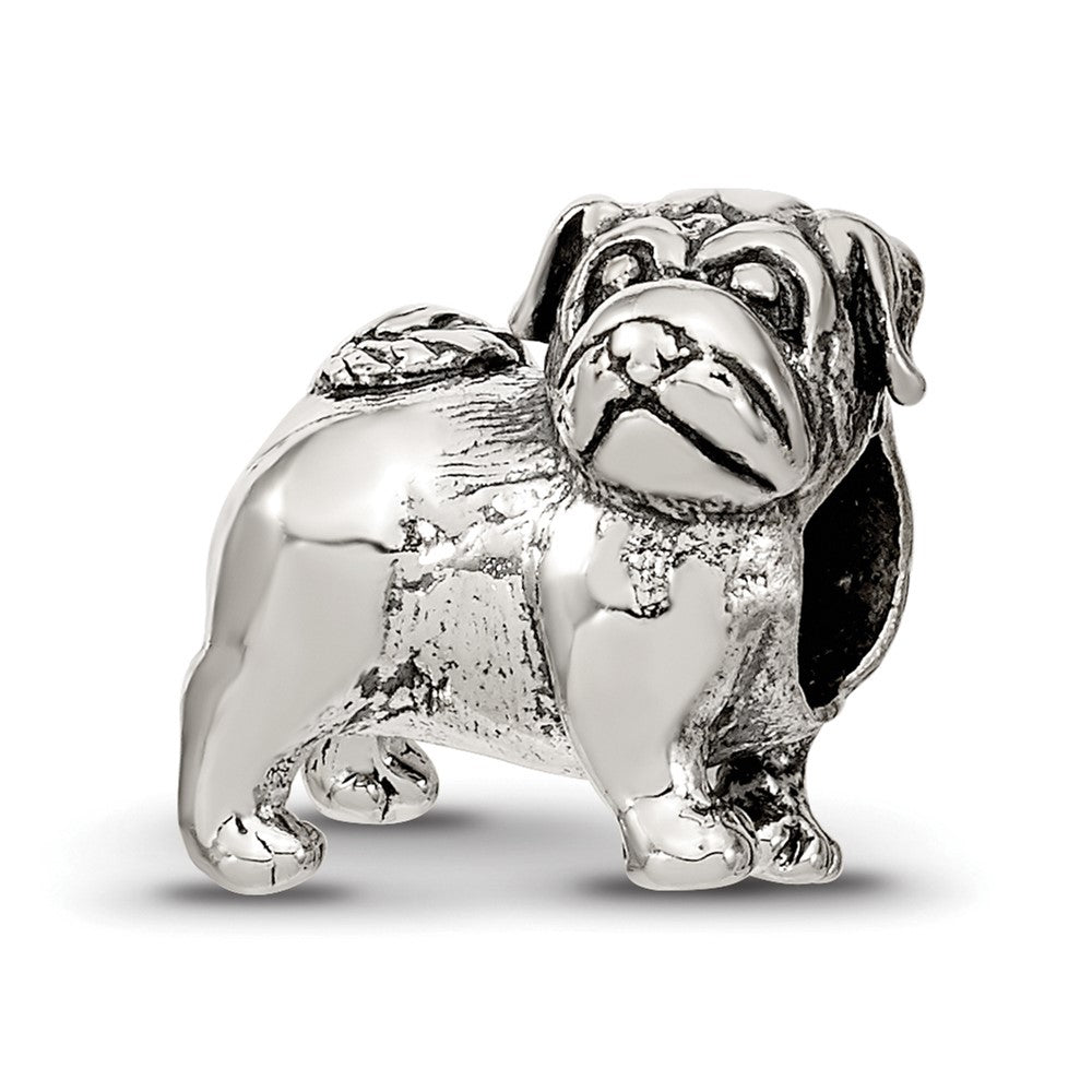 Sterling Silver Reflections Pug Bead, 10 x 10 mm