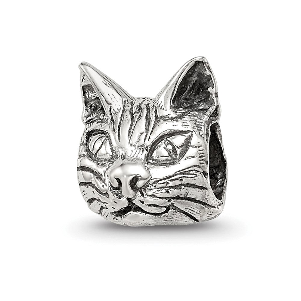 Sterling Silver Reflections Maine Coon Cat Head Bead, 9.09 x 8.18 mm