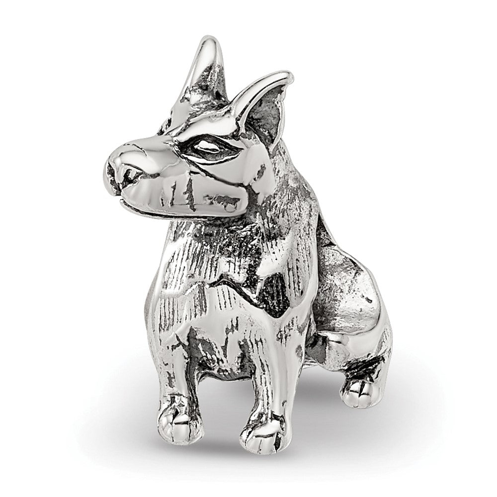 Sterling Silver Reflections Doberman Pinscher Bead, 13.64 x 8.18 mm