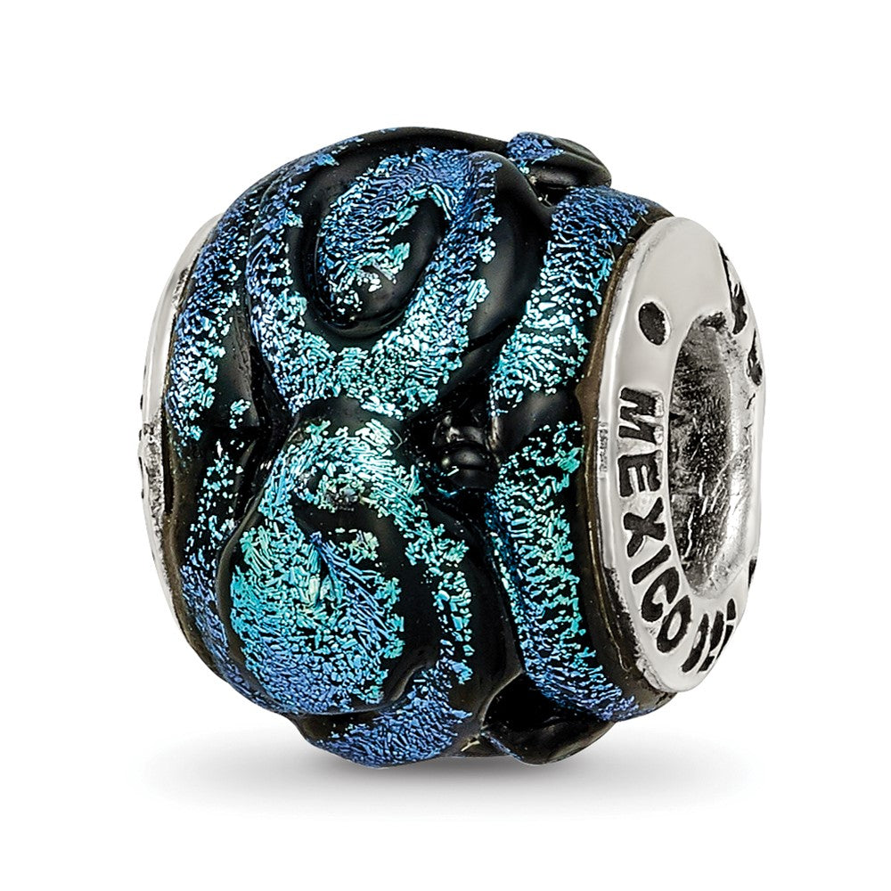 Sterling Silver Reflections Blue Dichroic Glass Bead, 11.82 x 11.82 mm