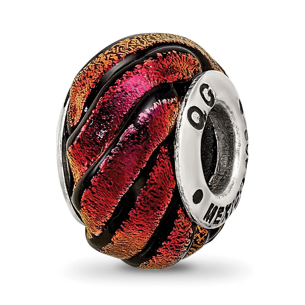 Sterling Silver Reflections Orange Swirl Dichroic Glass Bead, 14.55 x 10 mm