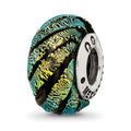 Sterling Silver Reflections Green Swirl Dichroic Glass Bead, 14.55 x 10 mm