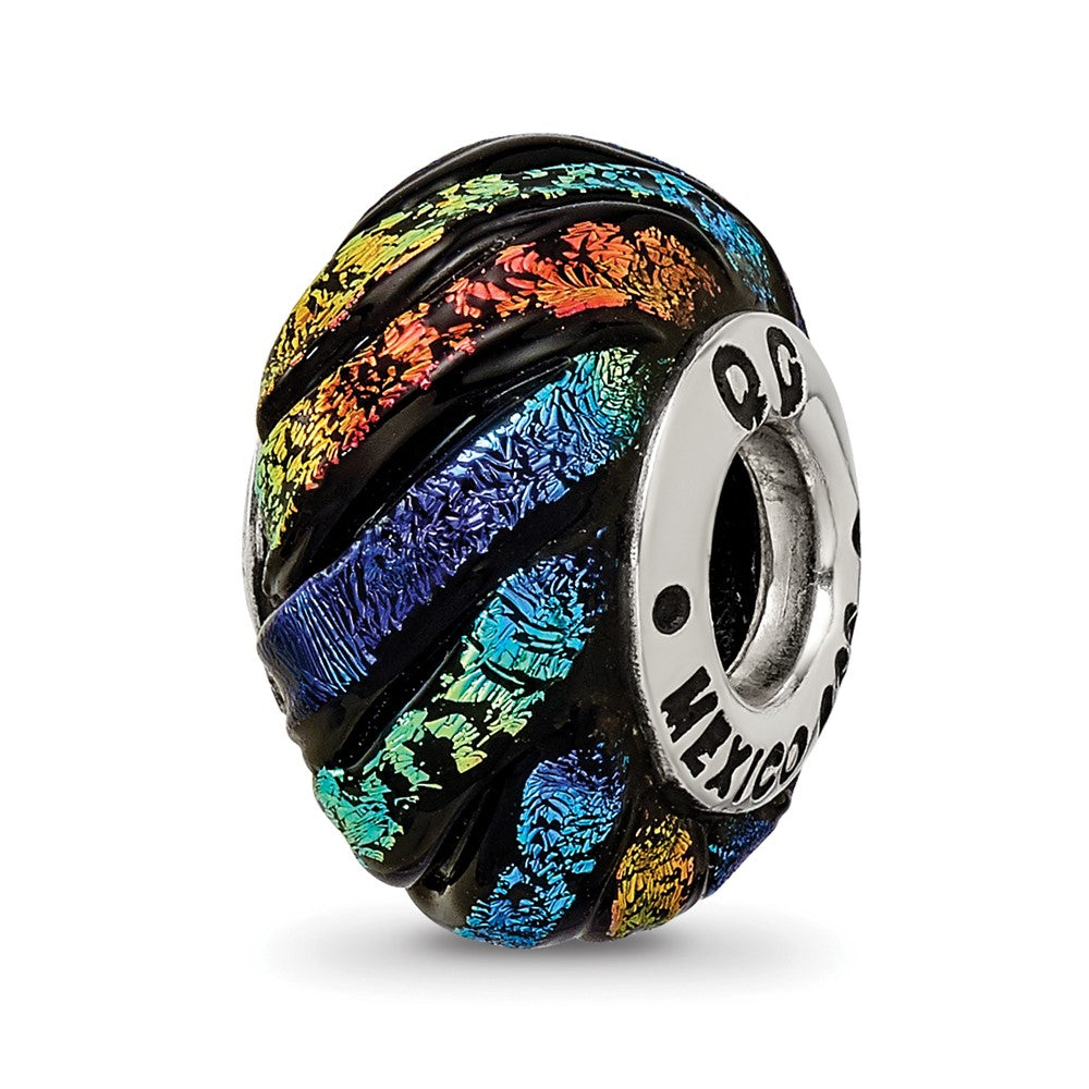 Sterling Silver Reflections Rainbow Swirl Dichroic Glass Bead, 14.55 x 10 mm