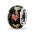Sterling Silver Reflections Orange/Green Hearts Dichroic Glass Bead, 12.73 x 9.09 mm