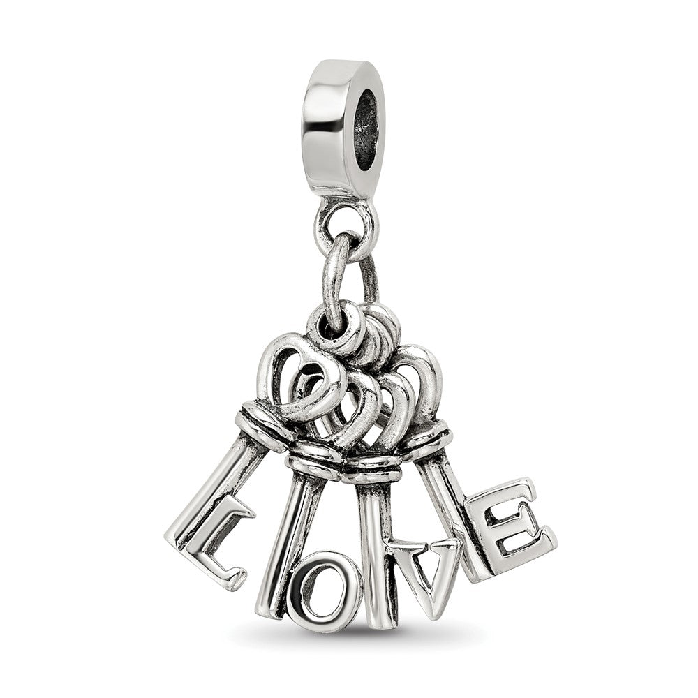 Sterling Silver Reflections Love Keys Dangle Bead, 26.36 x 2.73 mm