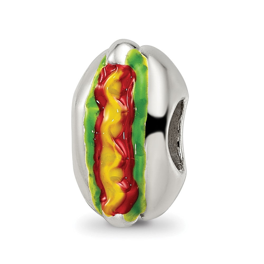 Sterling Silver Reflections Enameled Hot Dog Bead, 11.82 x 7.27 mm