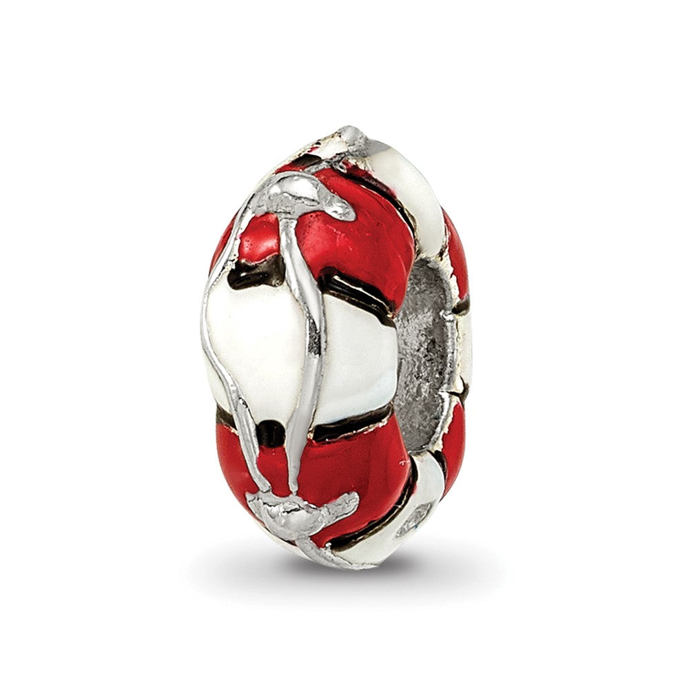 Sterling Silver Reflections Enameled Life Preserver Bead, 10 x 5.45 mm