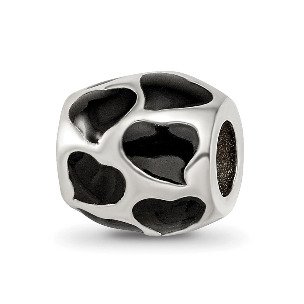 Sterling Silver Reflections Black Enameled Hearts Bead, 9.09 x 9.09 mm
