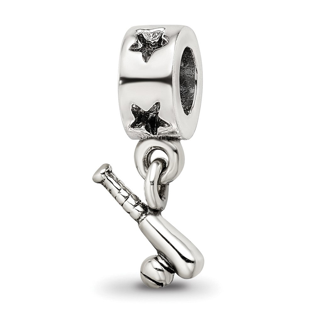 Sterling Silver Reflections Baseball Bat & Ball Dangle Bead, 15.45 x 9.09 mm