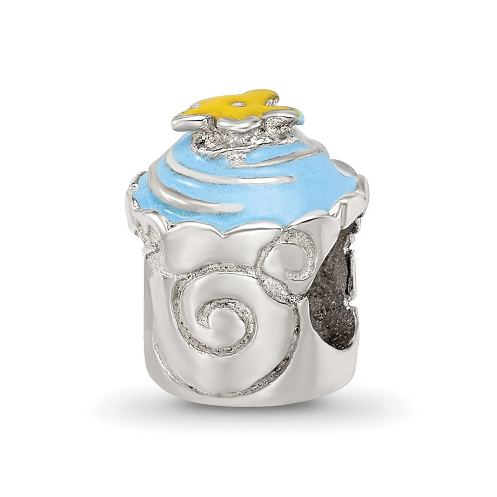 Sterling Silver Reflections Blue Enameled Cupcake Bead, 9.09 x 8.18 mm