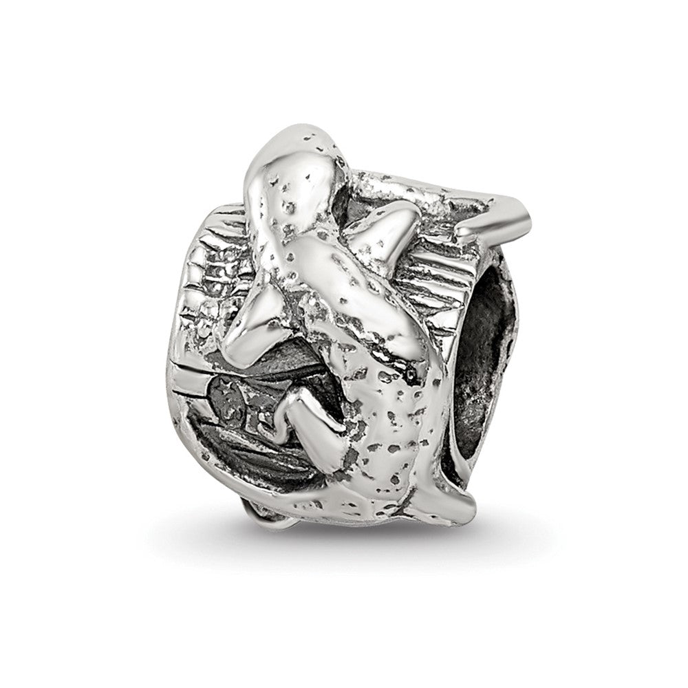 Sterling Silver Reflections Lizard on a Log Bead, 8.18 x 7.27 mm