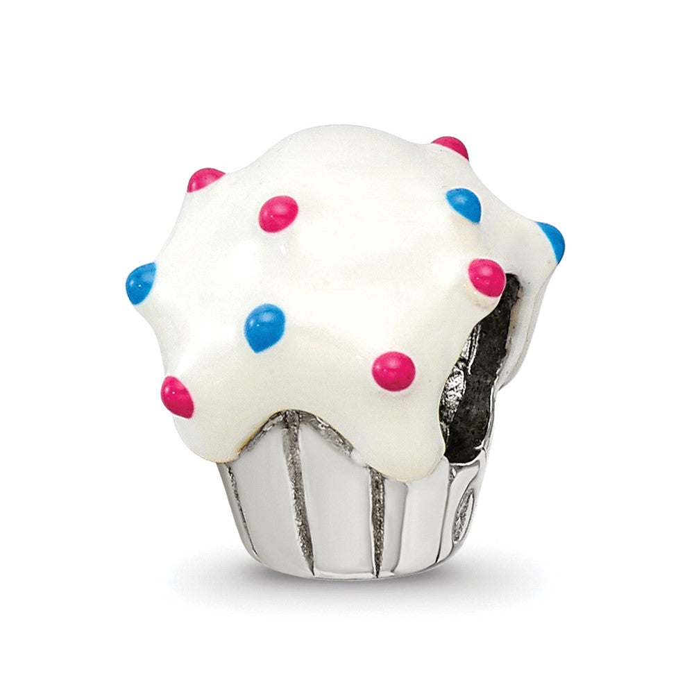Sterling Silver Reflections Enameled Cupcake Bead, 10.91 x 9.09 mm