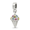 Sterling Silver Reflections CZ Ice Cream Cone Dangle Bead, 21.82 x 3.64 mm