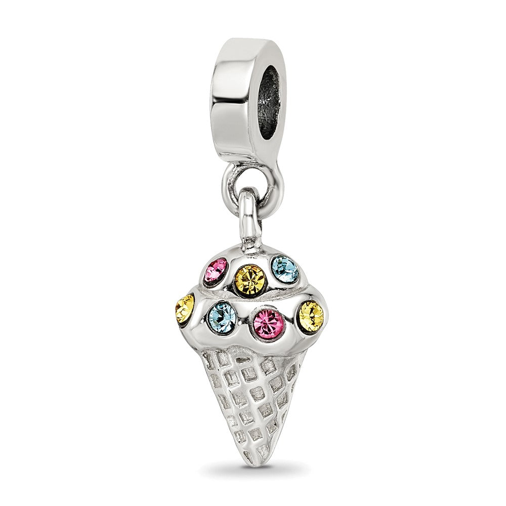 Sterling Silver Reflections CZ Ice Cream Cone Dangle Bead, 21.82 x 3.64 mm