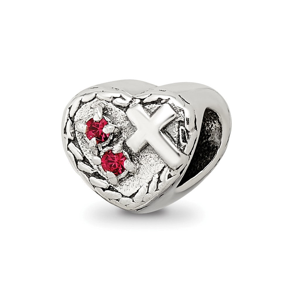 Sterling Silver Reflections CZ and Cross Heart Bead, 7.27 x 8.18 mm