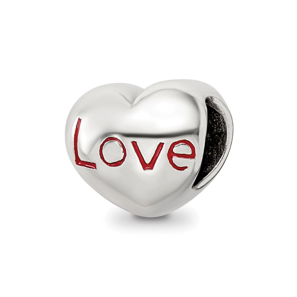Sterling Silver Reflections Enameled Love Heart Bead, 7.27 x 8.18 mm