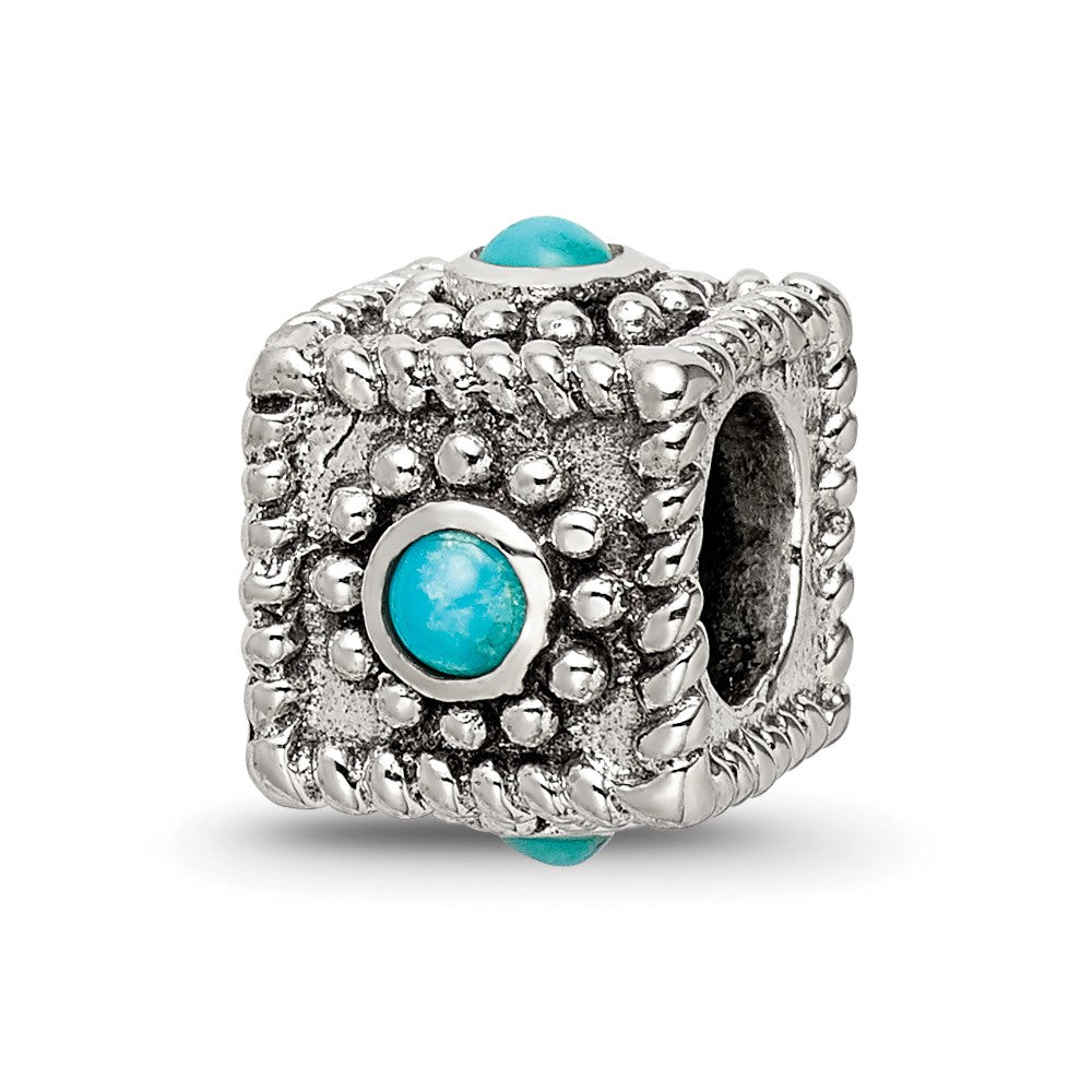 Sterling Silver Reflections Square 4 Stone Turquoise Bead, 10 x 7.27 mm