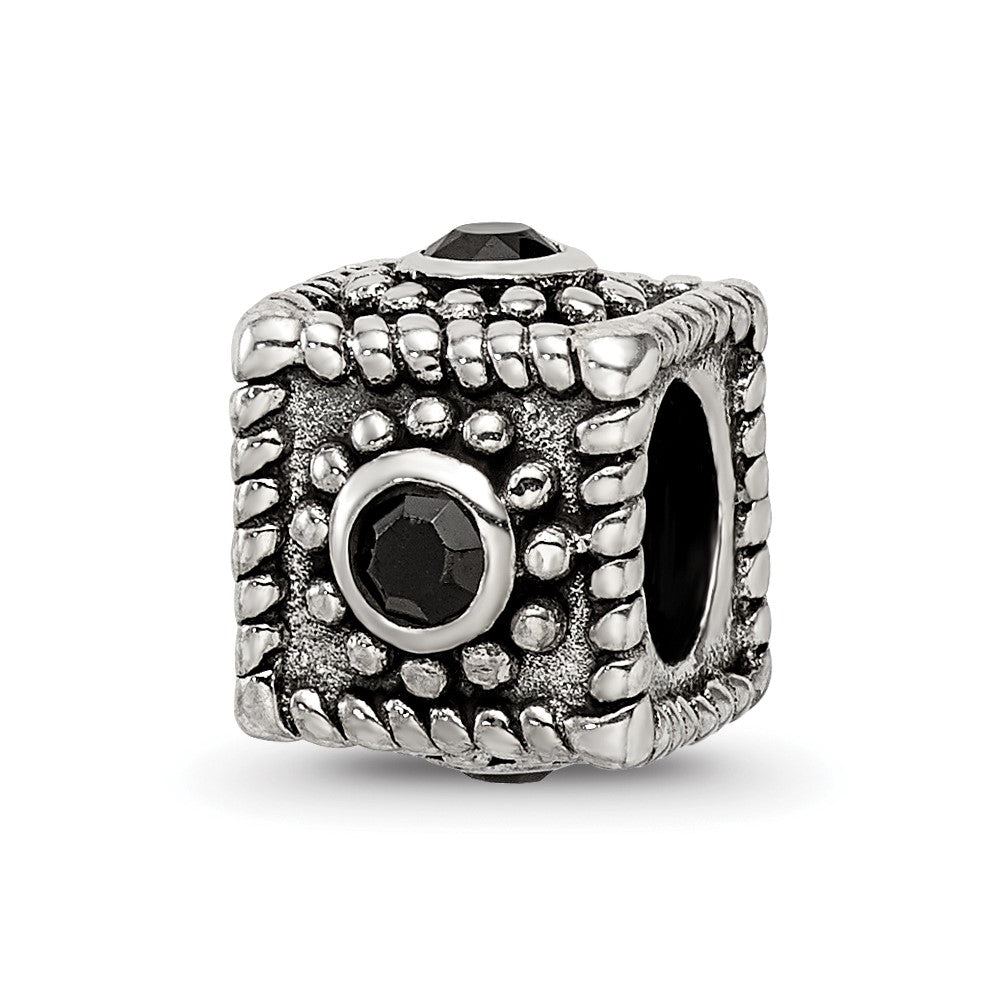 Sterling Silver Reflections Square 4 CZ Bead, 9.09 x 7.27 mm