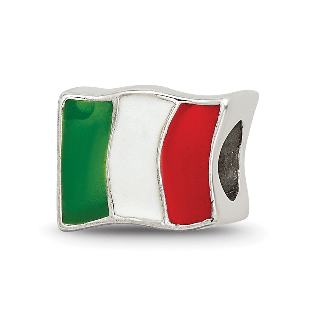 Sterling Silver Reflections Enameled Italy Flag Bead, 7.27 x 10 mm
