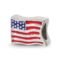 Sterling Silver Reflections Enameled USA Flag Bead, 7.27 x 10 mm
